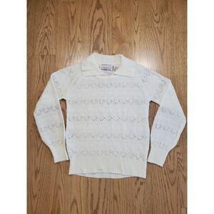 Donnkenny Vintage Womens approx S Crochet Collared Sweater 70s Virgin Acrylic